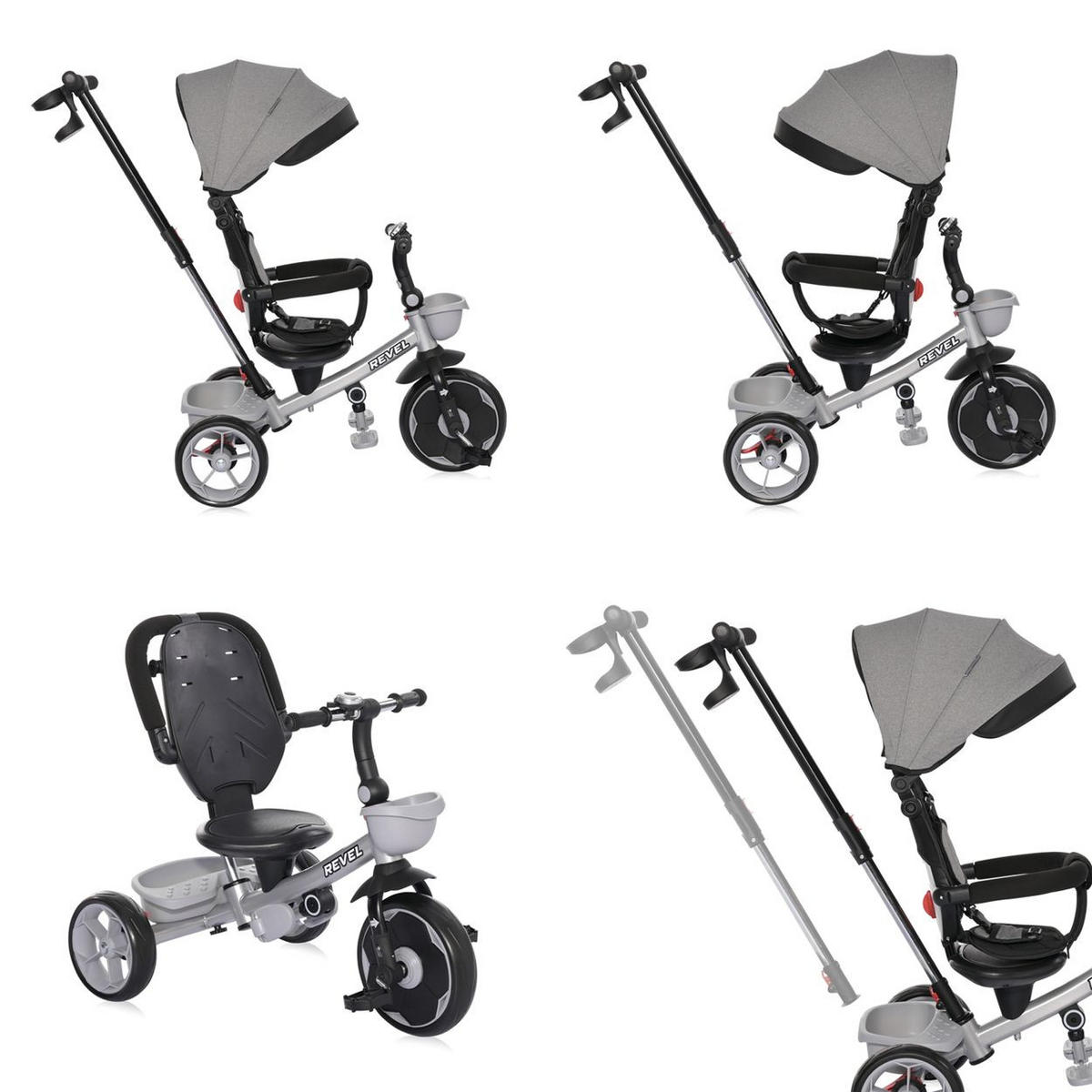 DREIRAD Revel 3 in 1 grau Freilauf Lenkstange Becherhalter Korb - Grau, Metall (55/54/78cm) - Lorelli