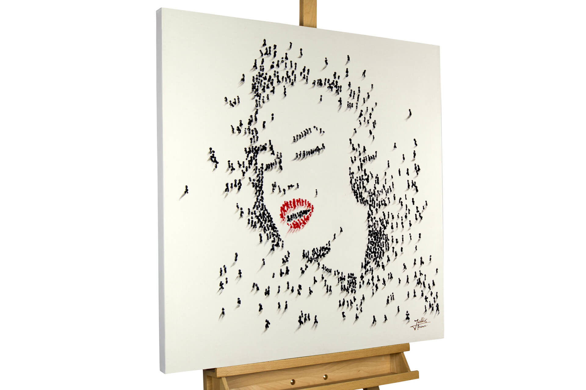 ÖLGEMÄLDE 80/80 cm - Schwarz/Weiß, Holz/Textil (1.6/80cm) - KUNSTLOFT