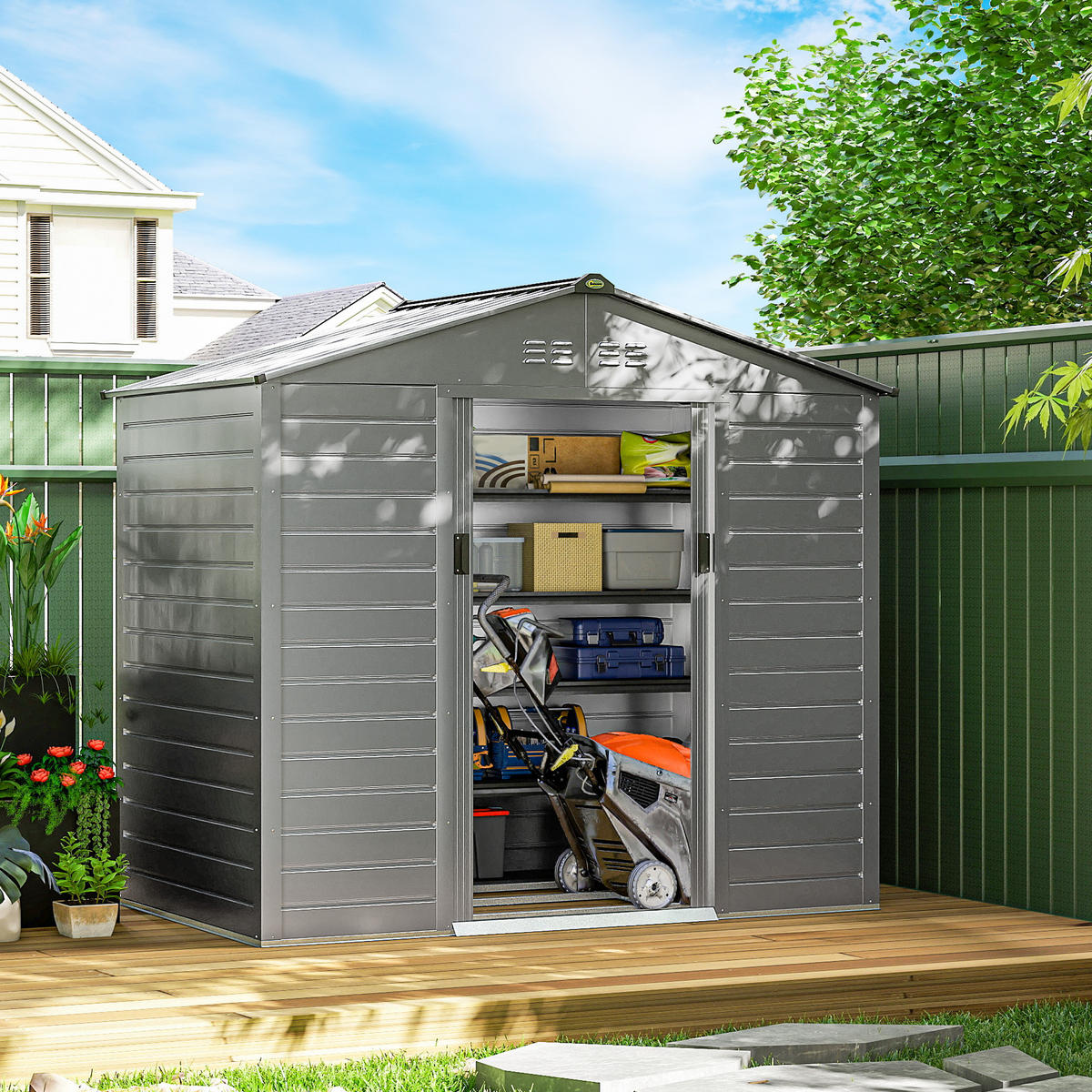 VERZINKTER Stahl 213x131x192cm - Grau, Metall (131/192/213cm) - Outsunny