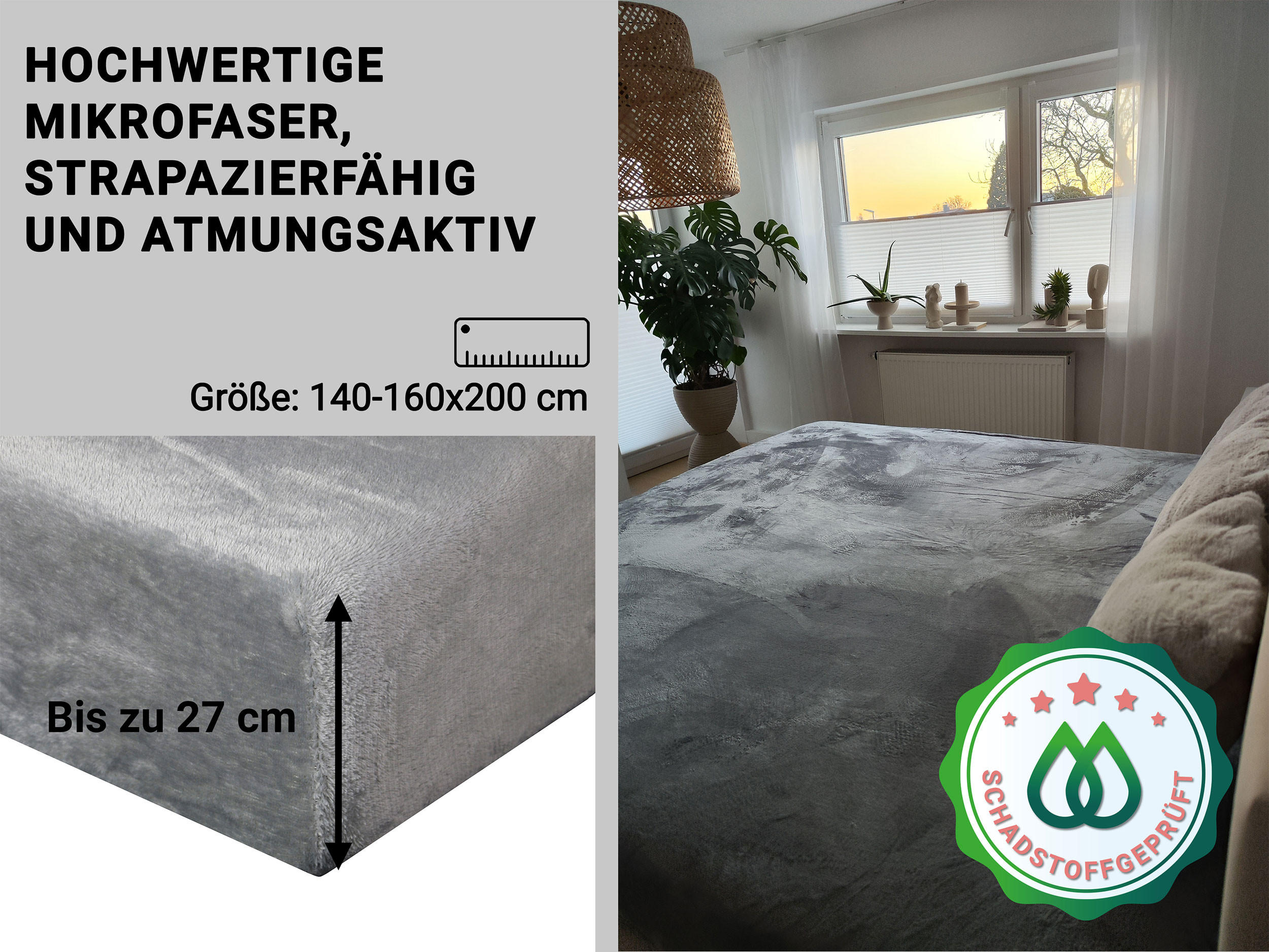 Thumbnail - Zollner Spannbettlaken,, Anthrazit, Textil, 140x200 cm, Oeko-Tex® Standard 100, Schlaftextilien, Bettwäsche, Bettlaken