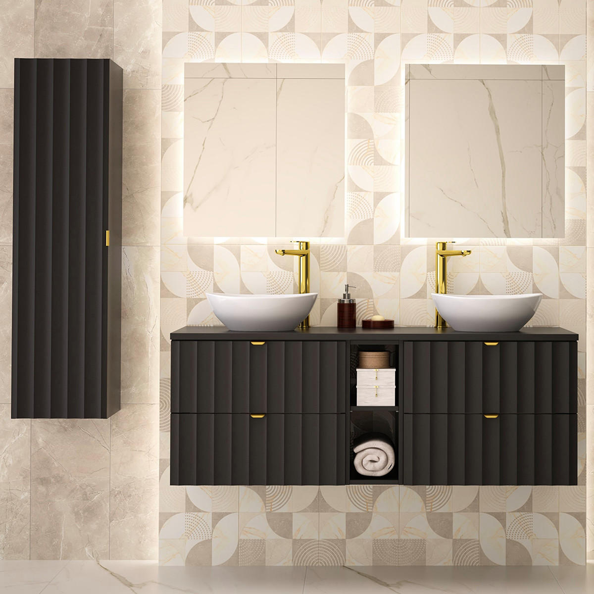 BADMÖBEL Lexa 2er-Set Schwarz - Schwarz, Holzwerkstoff (140.6/52.2/46.5cm) - Petits-meubles