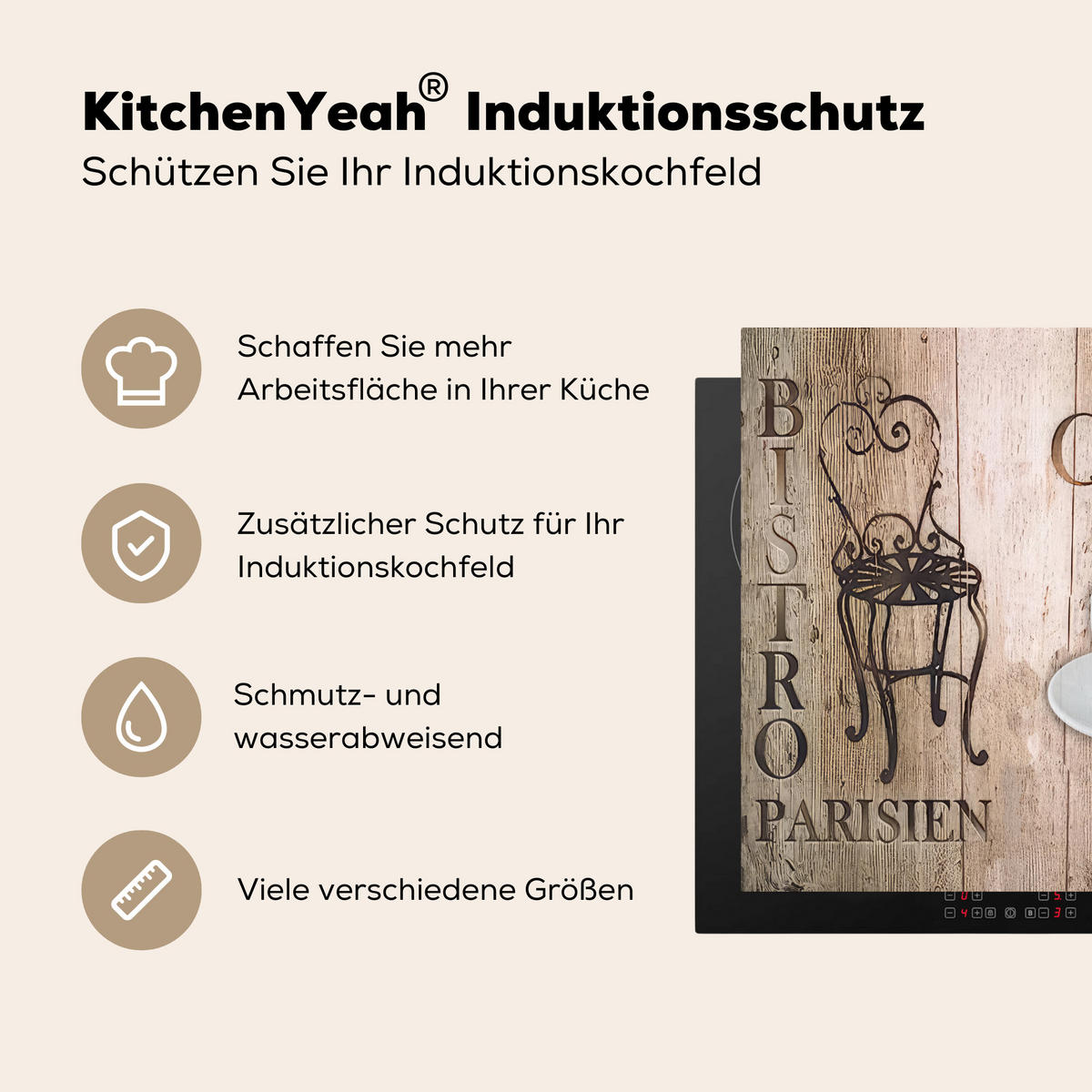 HERDABDECKPLATTE Bistro Parisien - Café - Kaffee - Jahrgang 78x78 cm - Cappuccino, Kunststoff (78/78/0.2cm) - MuchoWow