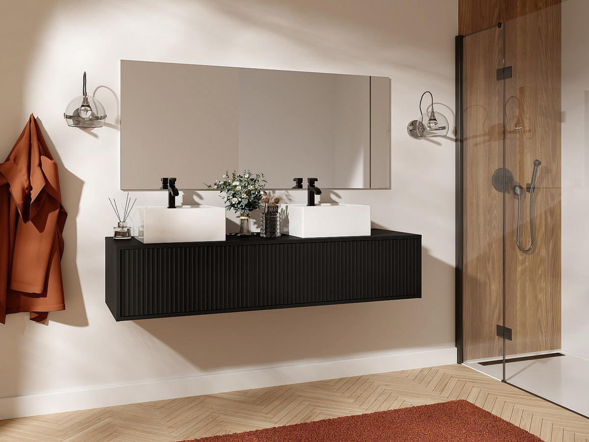 WASCHBECKENUNTERSCHRANK - 150 cm x 47 cm - holz - schwarz Arnega - Schwarz, Holz (150/32/47cm) - Vente-Unique