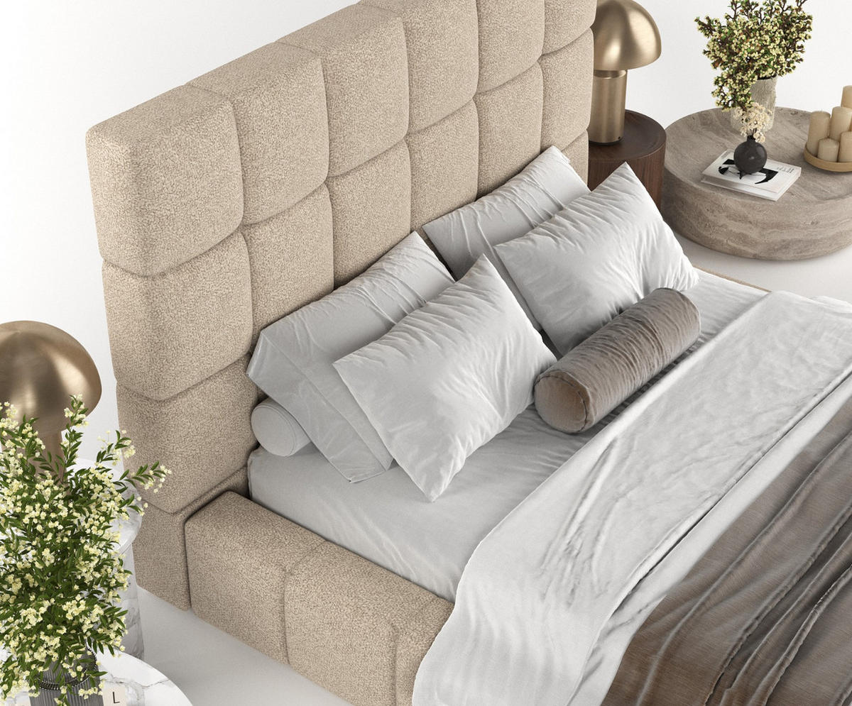 POLSTERBETT Skiathos mit Stauraum 180/200 cm Hellbeige im Bubble Stoff - Sandfarben/Schwarz, Holz/Holzwerkstoff (180/200cm) - AltaBeds