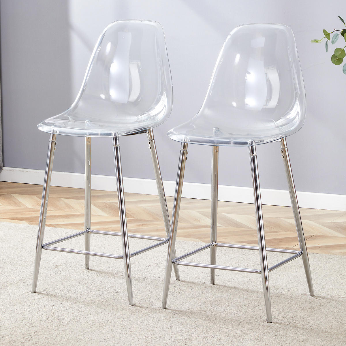 BARHOCKER DE-36582 2er Set mit transparenter Sitzschale Schwarz - Silberfarben, Kunststoff (45/102/51cm) - ComfortXL
