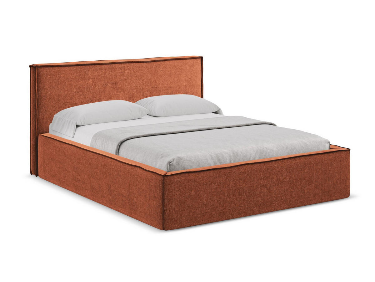 POLSTERBETT mit Bettkasten und Lattenrost 160x228 Orange - Terra cotta/Schwarz, Kunststoff/Textil (140/200cm) - Makamii