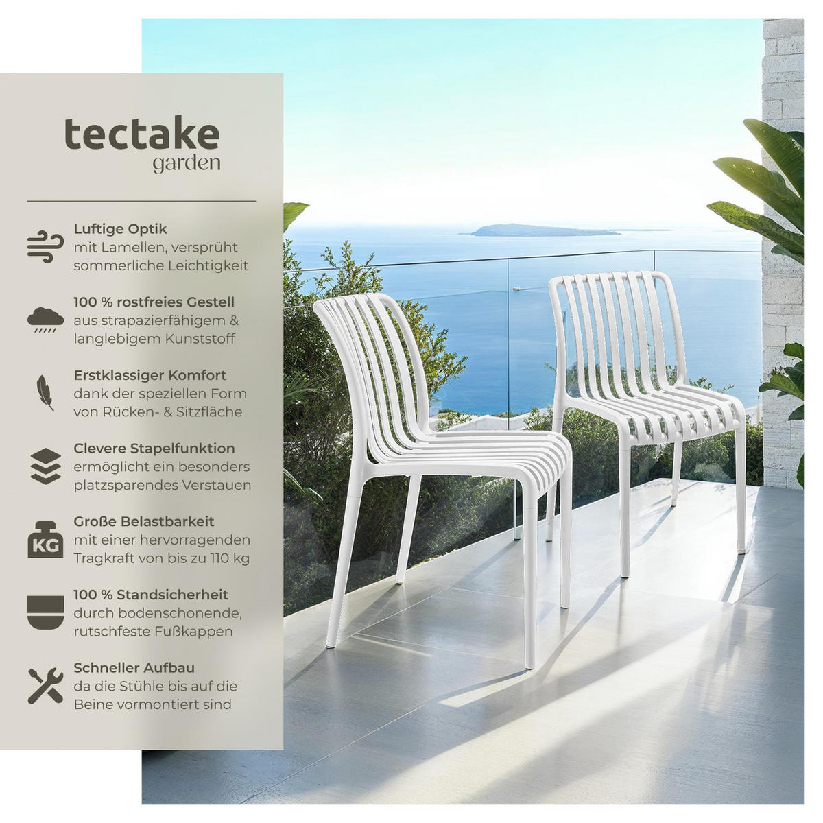 GARTENSTÜHLE Alcudia,47 x 58 x 80,5 cm, Belastbarkeit 110 kg,weiß - Creme, Textil (47/80.5/58cm) - tectake