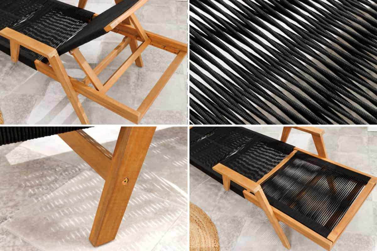 GARTENLIEGE BALI ROPE Akazie Natur|Anthrazit 200cm - Braun/Grau, Holz/Kunststoff (75/85/200cm) - riess-ambiente