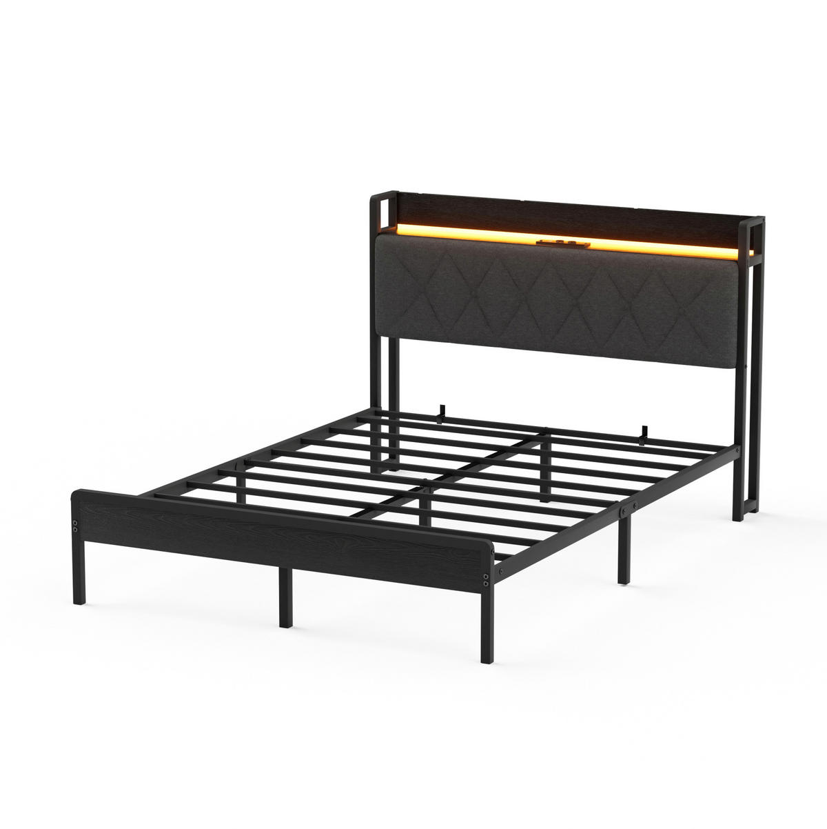 POLSTERBETT 140x190 cm in Schwarzgrau mit LED-Beleuchtung, USB-Anschluss und Stauraum - Schwarz, Textil (140/190cm) - IVMEU