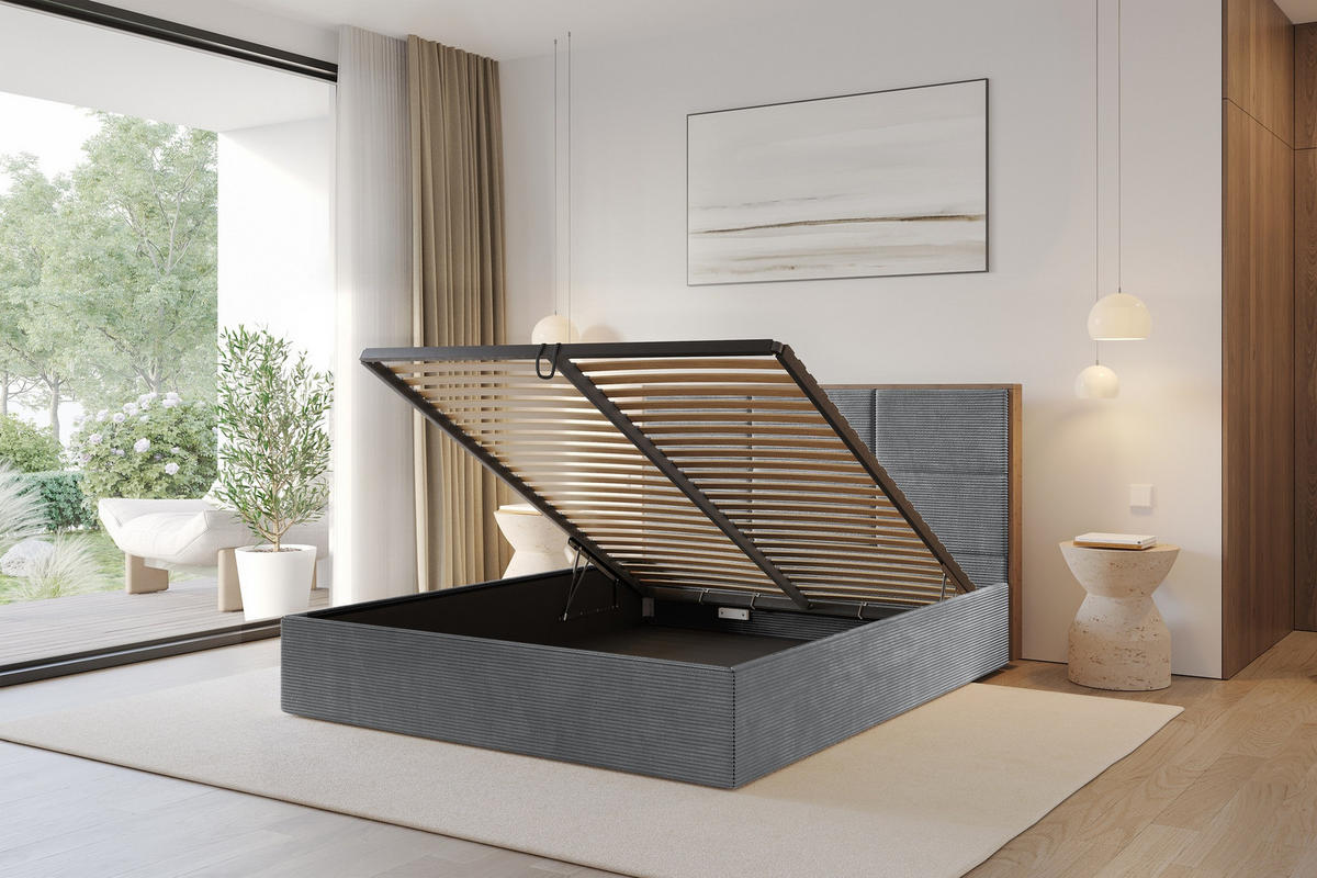 POLSTERBETT mit Bettkasten und Lattenrost, Bett mit Matratze H3/H4 - LILA 140x200 Dunkelgrau - Anthrazit, Holzwerkstoff/Textil (140/200cm) - ALTDECOR