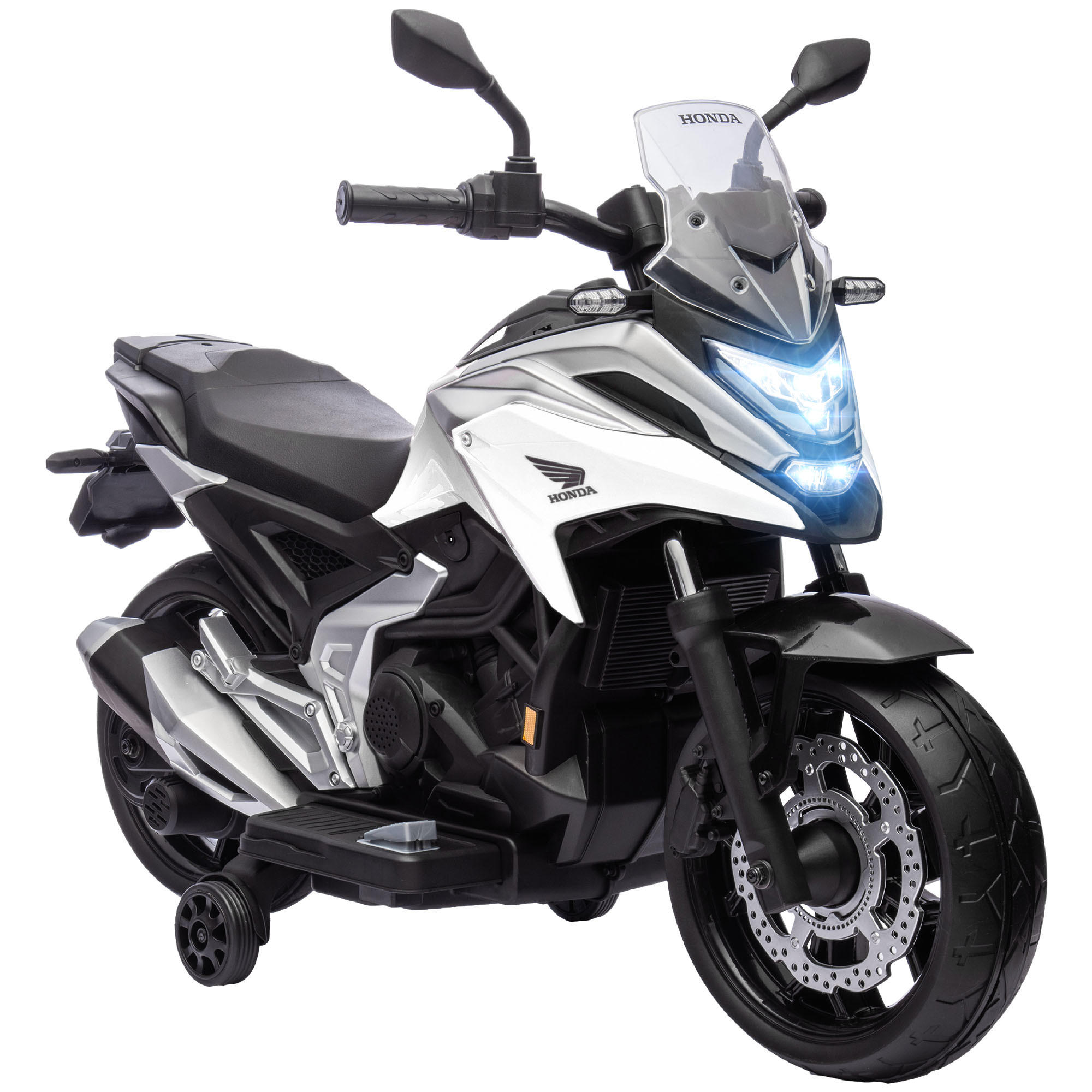 AIYAPLAY DĚTSKÝ elektrický motocykl, 12V dětský motocykl s MP3, USB, LED světlomety, bílý