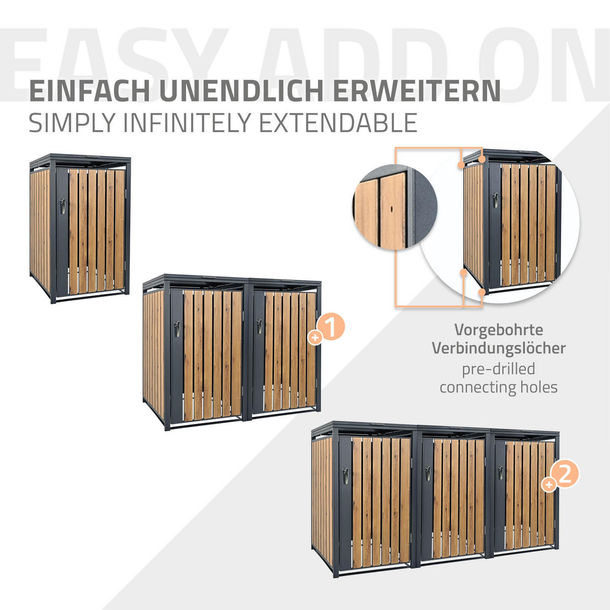 MÜLLTONNENBOX 1er Anthrazit-Eichenoptik - Dunkelbraun, Metall (80/116.3/68cm) - ML-DESIGN