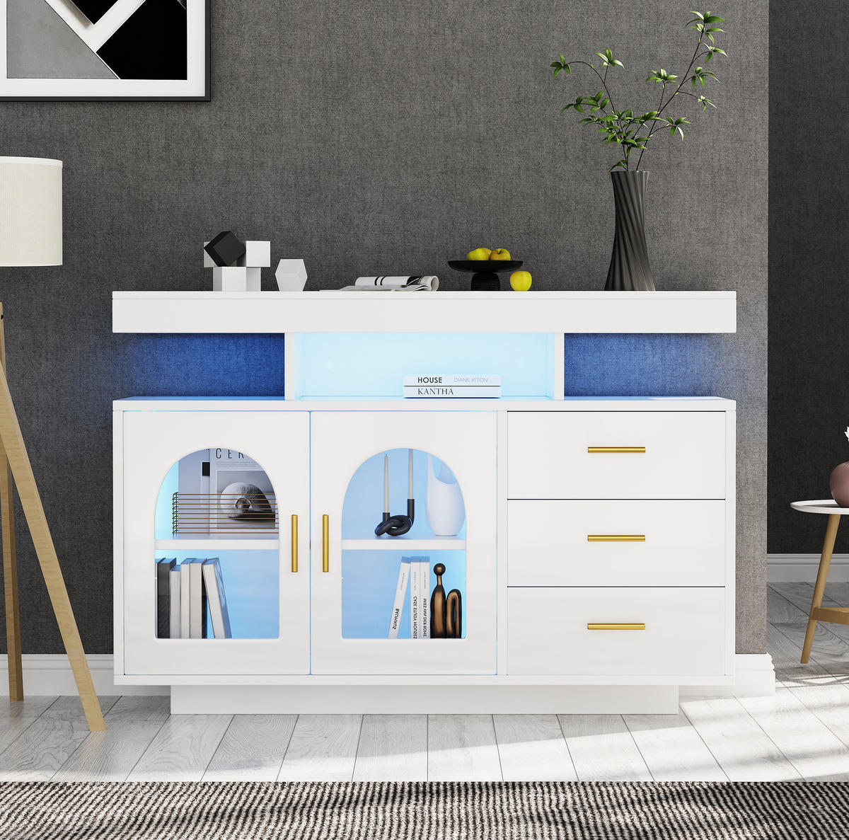 SIDEBOARD 120/40/80 cm mit LED-Beleuchtung, 3 Schubladen und viel Stauraum, Weiß - Weiß, Holzwerkstoff (120/80/40cm) - Redom