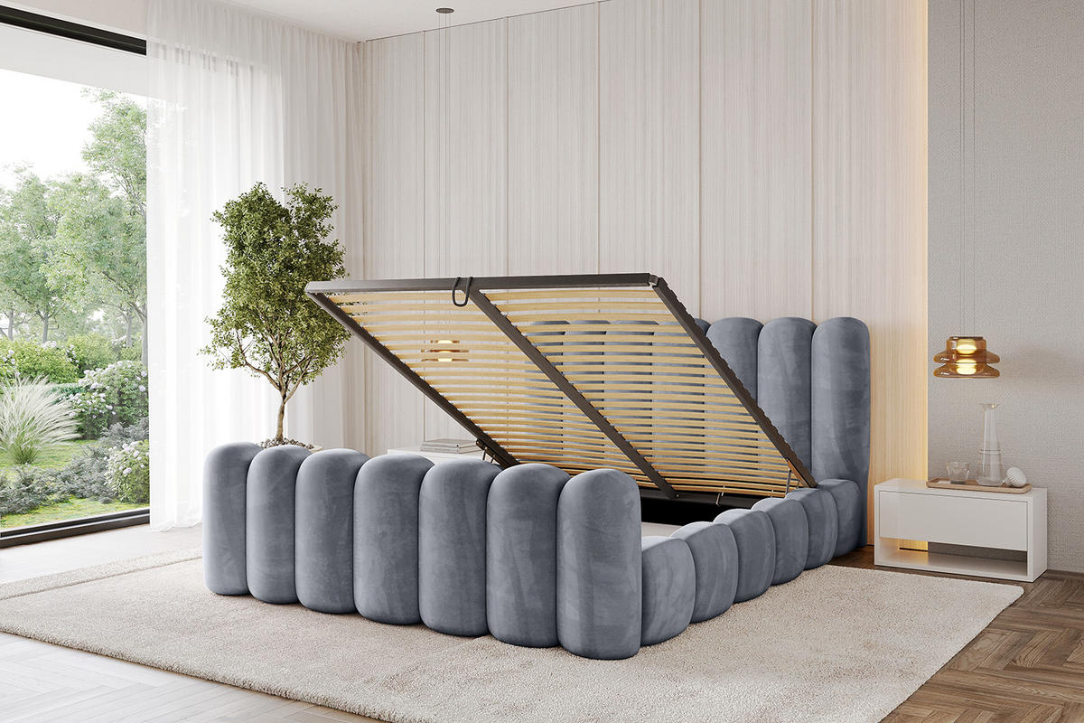 POLSTERBETT mit Bettkasten, Fußteil und Lattenrost, Boxbett ohne Matratze - SENA-Z 180x200 Grau - Grau, Holzwerkstoff/Textil (180/200cm) - ALTDECOR