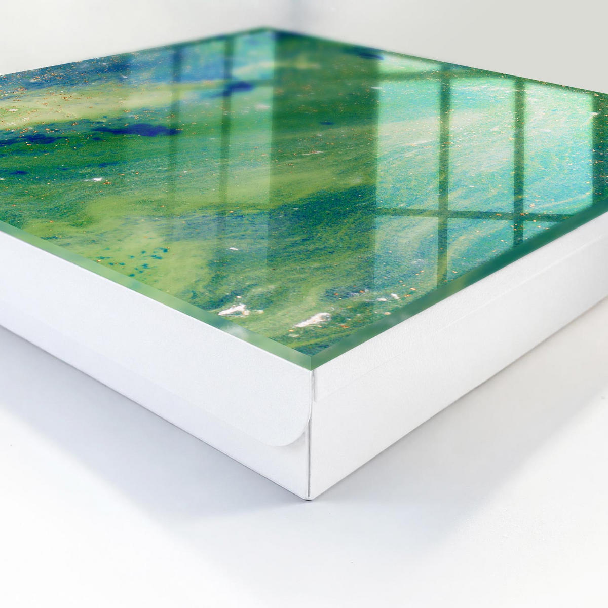 SCHLÜSSELBOX Weiß 30x30 cm – Türöffnung nach rechts - Abstrakte Natur - Grün, Metall (30/30/5cm) - TULUP