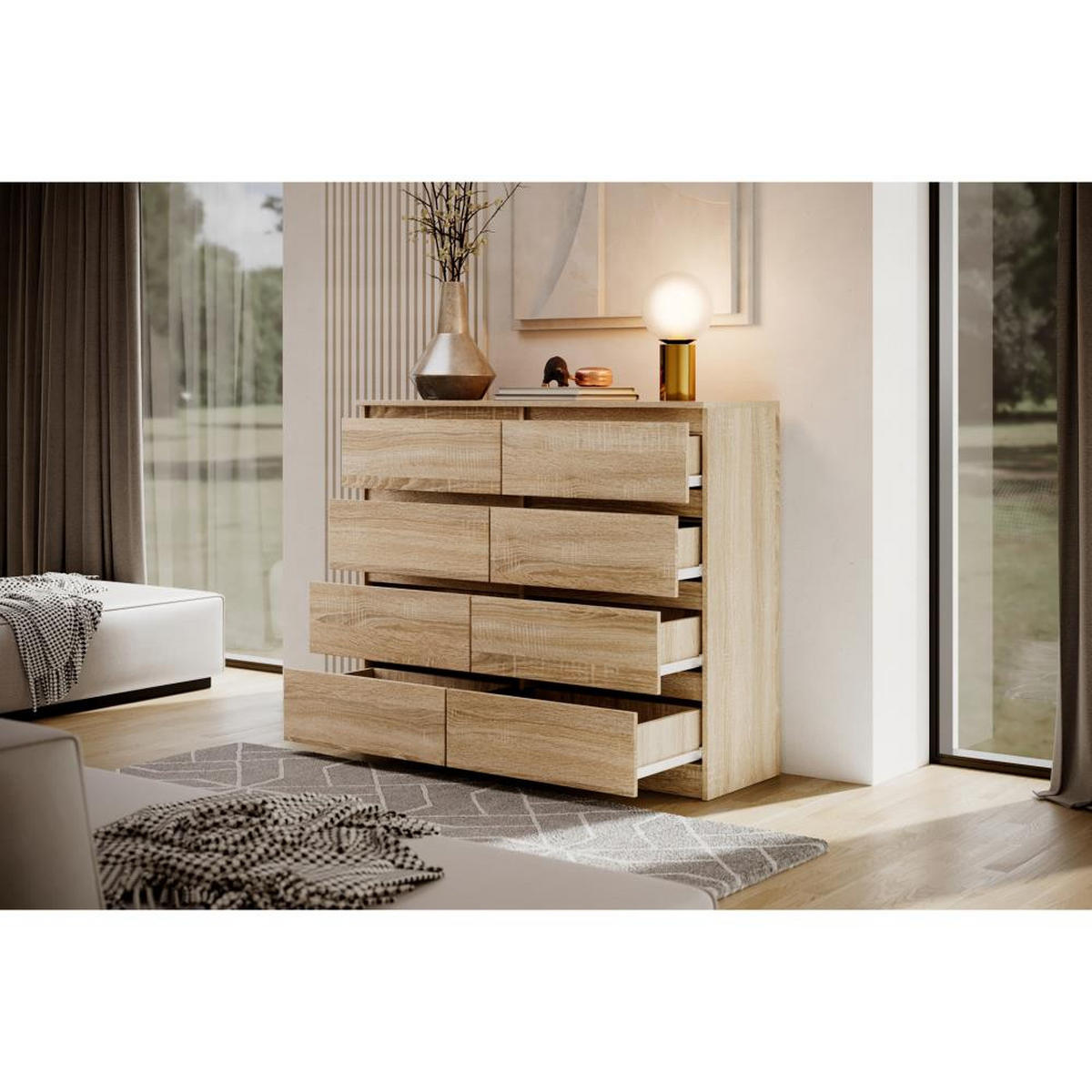 KOMMODE Lemon 120 cm mit acht Schubladen eiche Sonoma - Sonoma Eiche, Holzwerkstoff (120/101.5/39cm) - Beautysofa