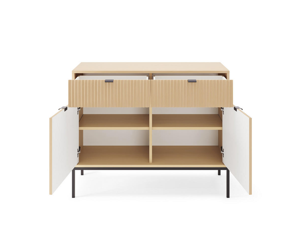 MODERNE Geriffelte Kommode KIOTO K2D2SZ (Eiche Vicenza, Schwarzes Gestell, Soft-Close Türen) - Eichefarben/Schwarz, Holz/Holzwerkstoff (104/83/39cm) - Ravio