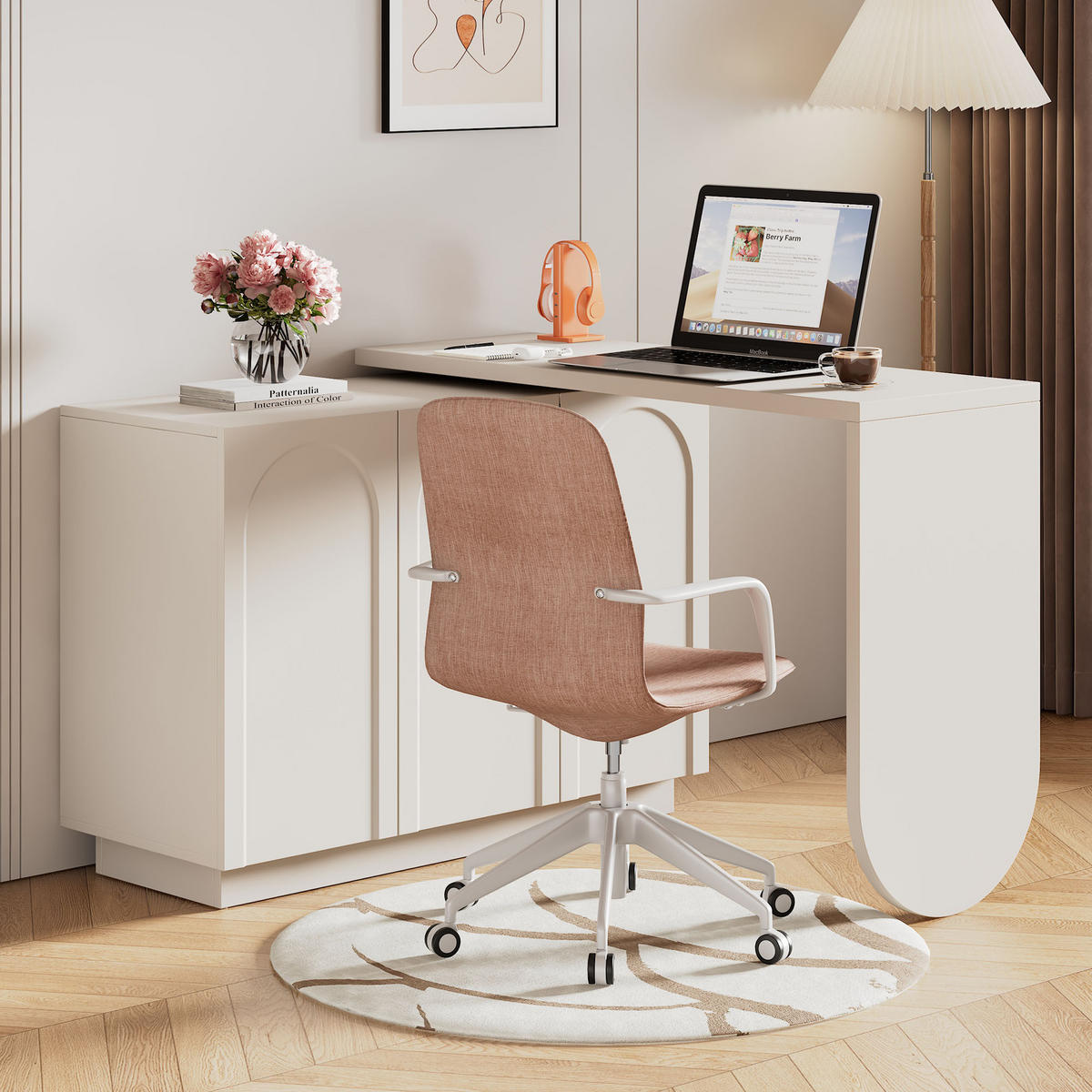 ECKSCHREIBTISCH Weiß 110/40/75 cm drehbar L-Form mit Schrank - Weiß, Holzwerkstoff (40/110/75cm) - PANGIVO