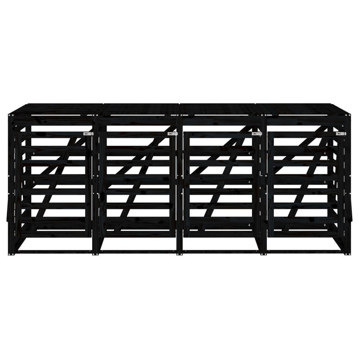 4ER Mülltonnenbox Kiefernholz BOUMI | 318x91,5x128,5cm Schwarz | Für 4 Tonnen - Schwarz, Holz (318/128.5/91.5cm) - DELUKE