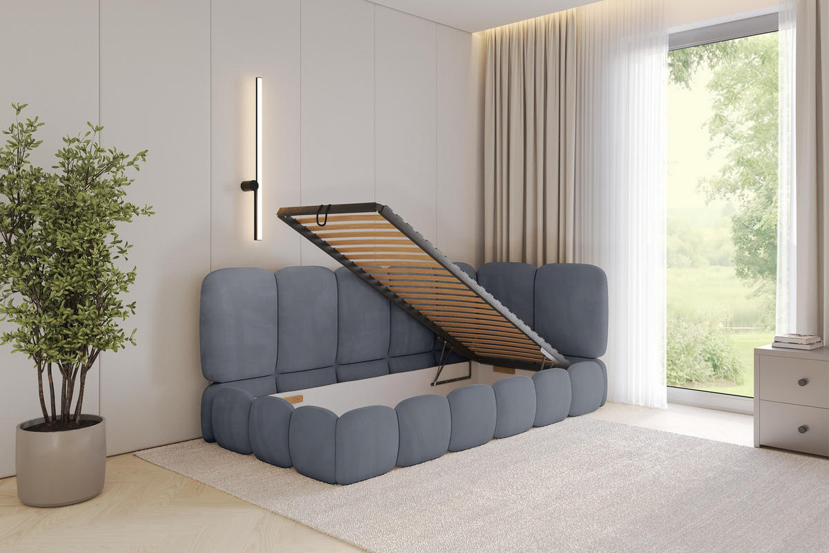 EINZELLBETT Jugendbett mit Bettkasten und Matratze H3/H4, Links - AVRY 100x200 Grau - Grau, Holzwerkstoff/Textil (100/200cm) - ALTDECOR