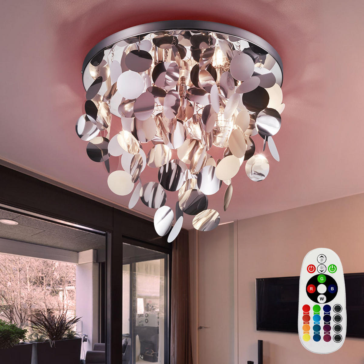 LED DECKENLEUCHTE LUCCA Chrom Silber - Silberfarben, Metall (55/55/40cm)