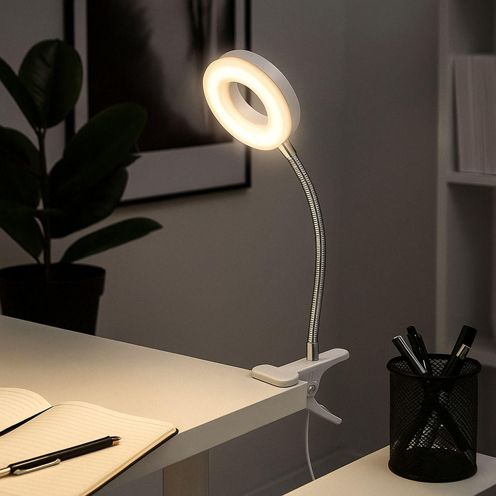 Thumbnail - Led, Weiß, Kunststoff, 9x21x9 cm, Lampen & Leuchten, Innenbeleuchtung, Tischlampen, Klemmleuchten