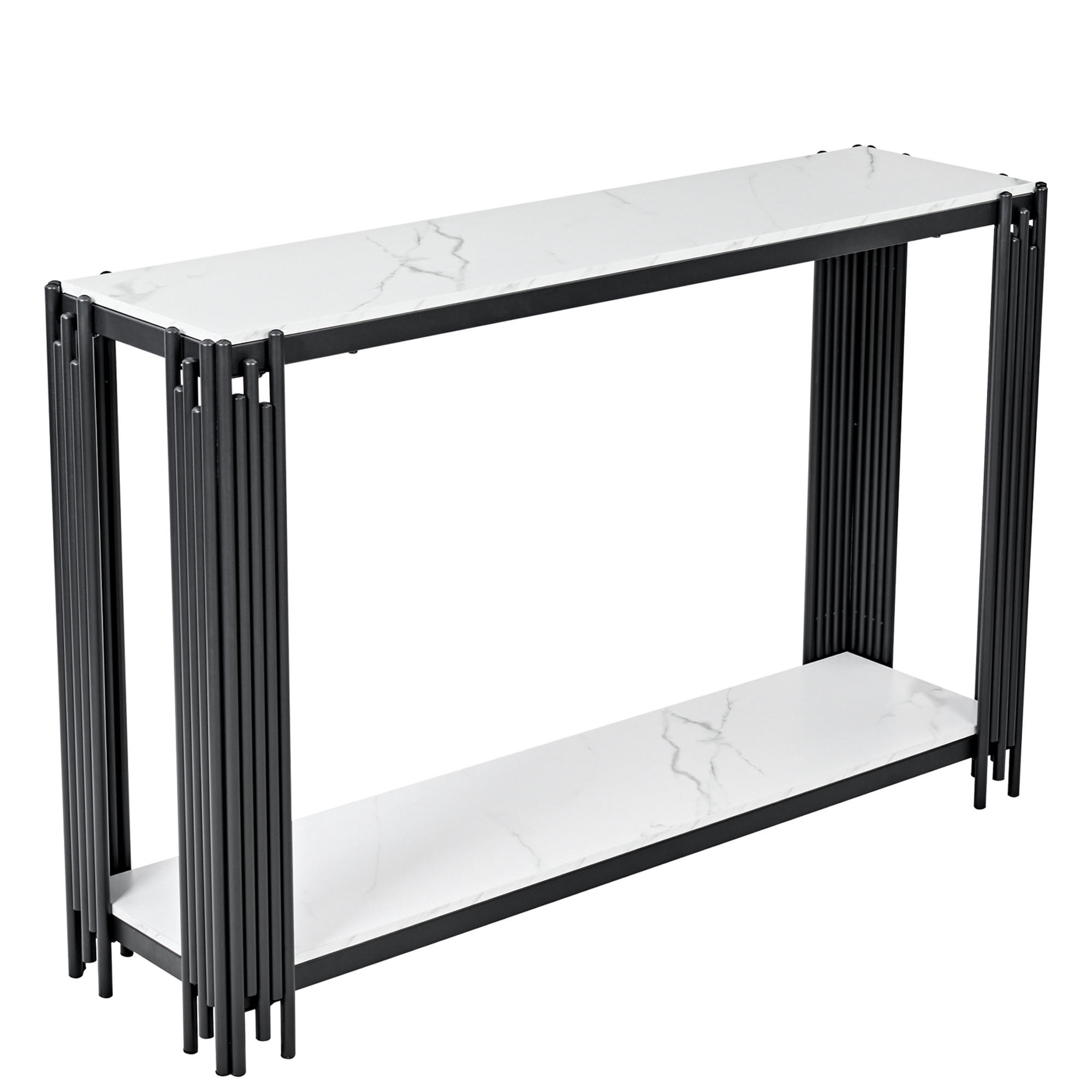 KONSOLENTISCH DE-37416 2-etagig mit Marmoroptik Schwarz - Schwarz, Metall (124/34/80cm) - ComfortXL