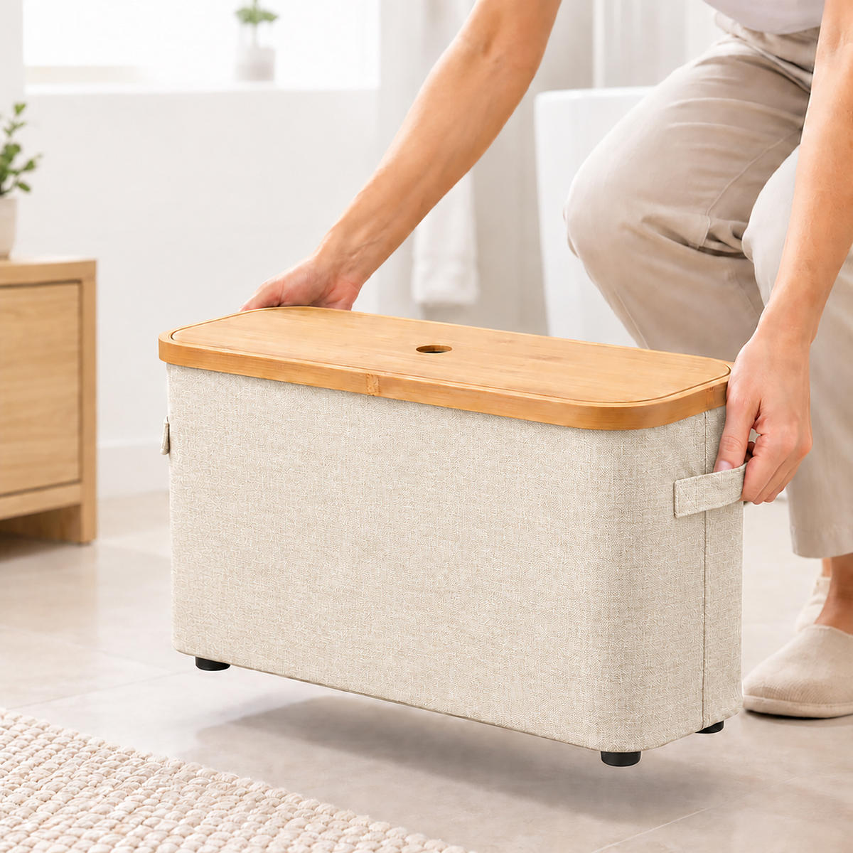 TOILETTENPAPIERBOX Beige Bambus 12 Rollen - Beige, Holz/Kunststoff (45/34.5/15cm) - Relaxdays