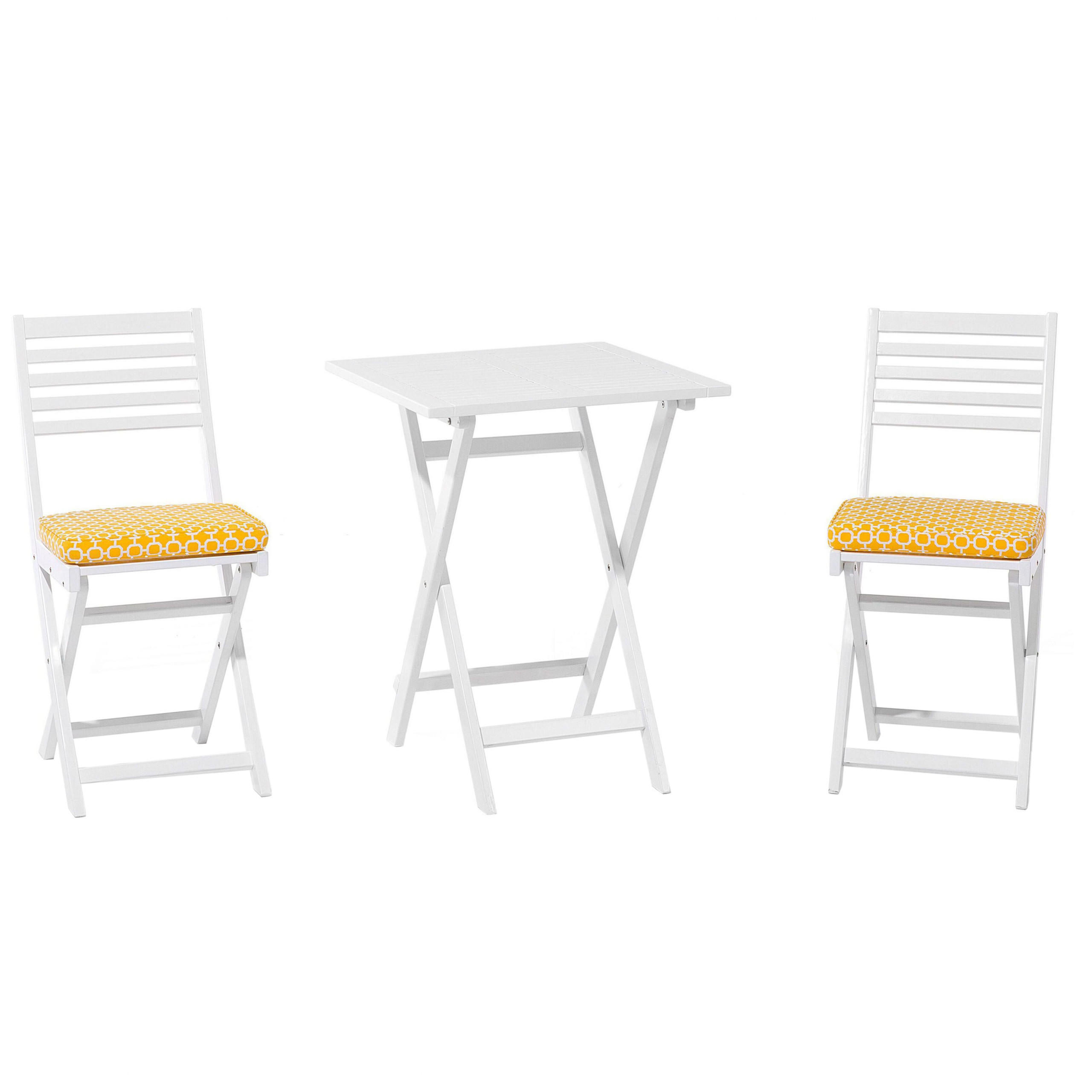 SET ZA BALKON 2-sjed bagremovo drvo bijeli jastuci žuti uzorak Fiji - bijela/zlatne boje, drvo/tekstil - Beliani