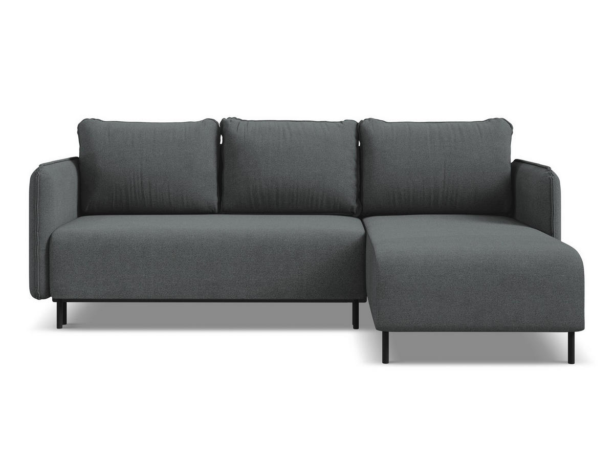 ECKSOFA mit Schlaffunktion Strukturstoff Stoff Grau - Schwarz/Grau, Holz/Textil (236/162cm) - Makamii