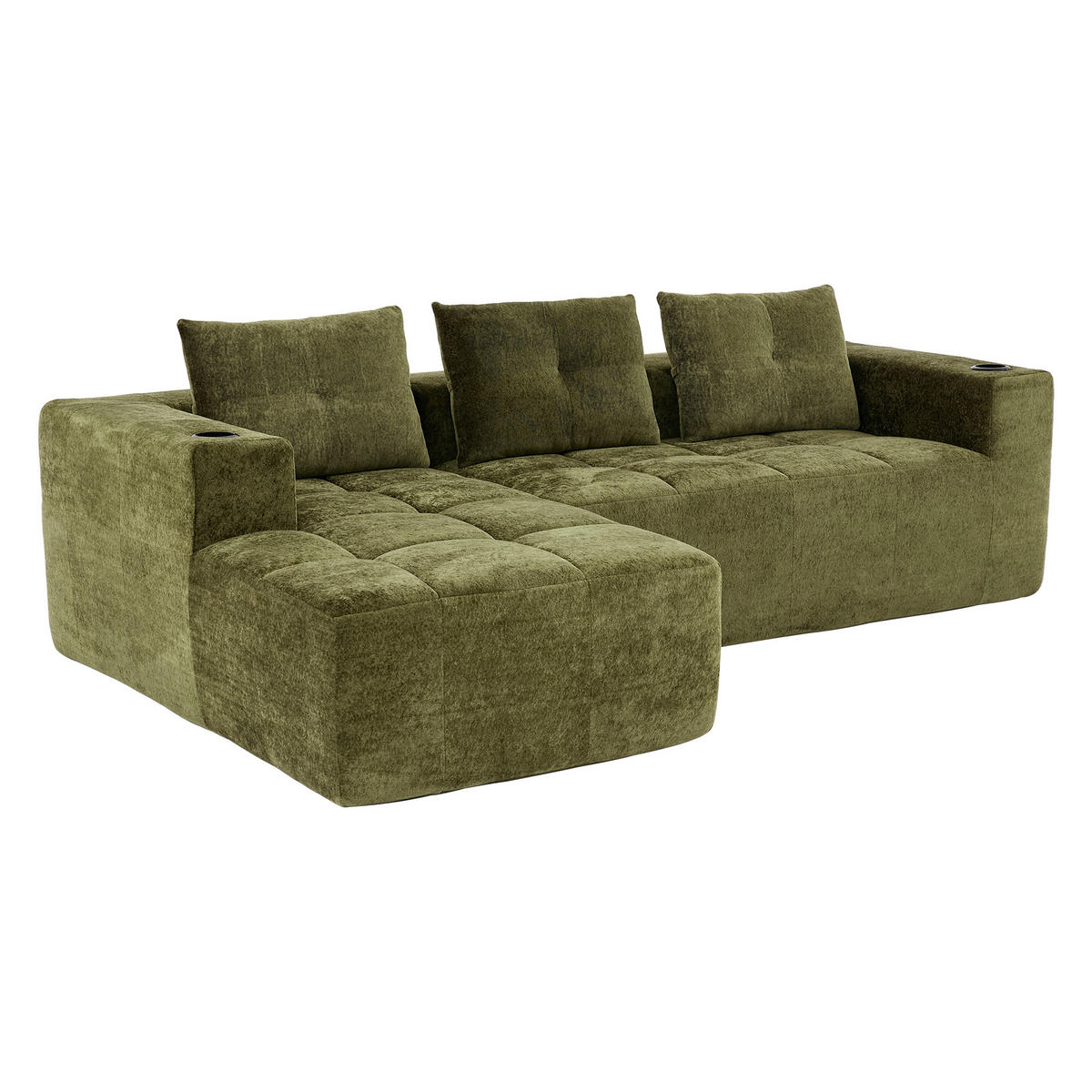 ECKSOFA 255/161/64 cm Grün mit Getränkehalter - Grün, Textil (258/163cm) - Oxeza