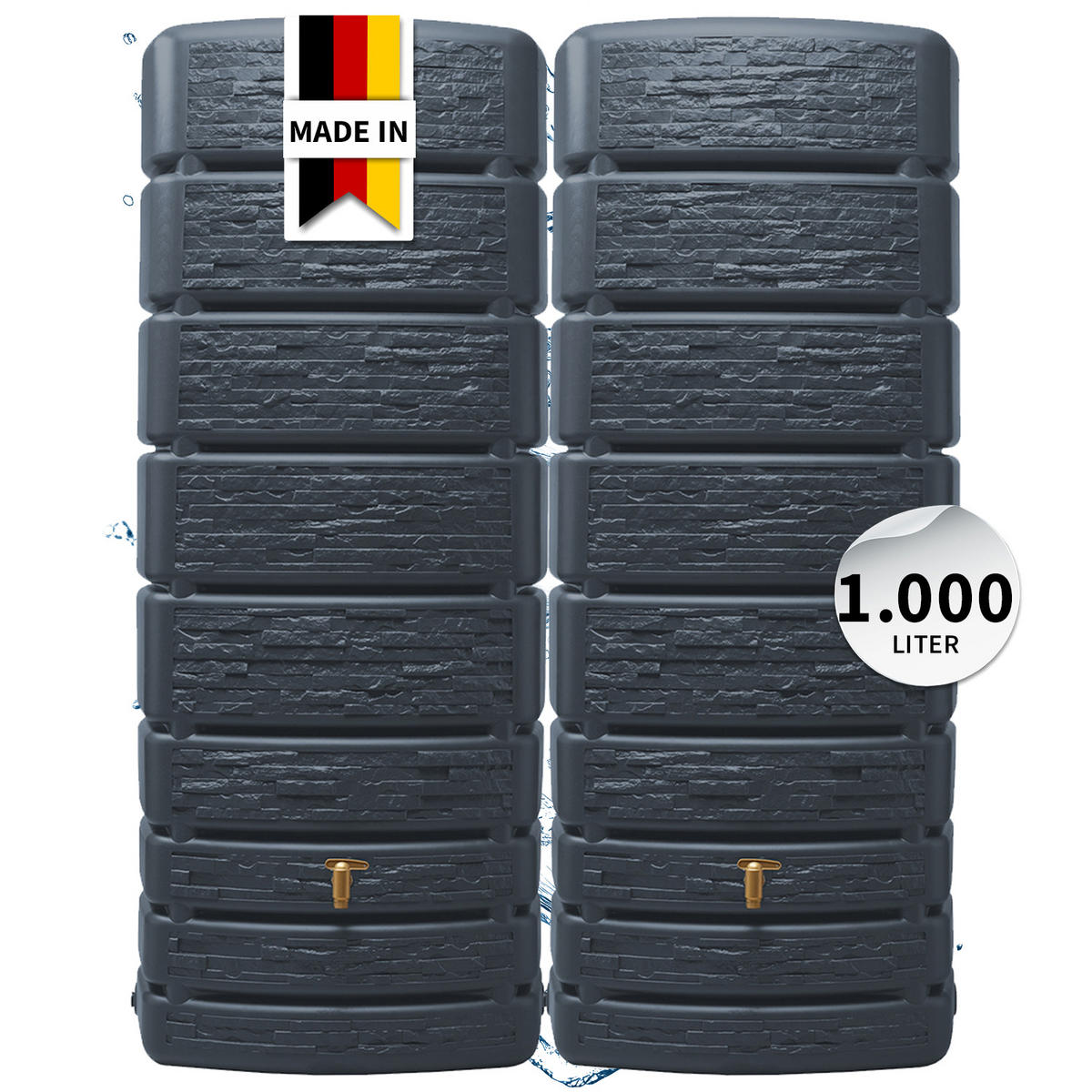 WANDTANK-SET 1000 L, graphite grey 2 x 500 L, inkl. Verbinder - Grau, Kunststoff (51/184/155cm) - 4rain