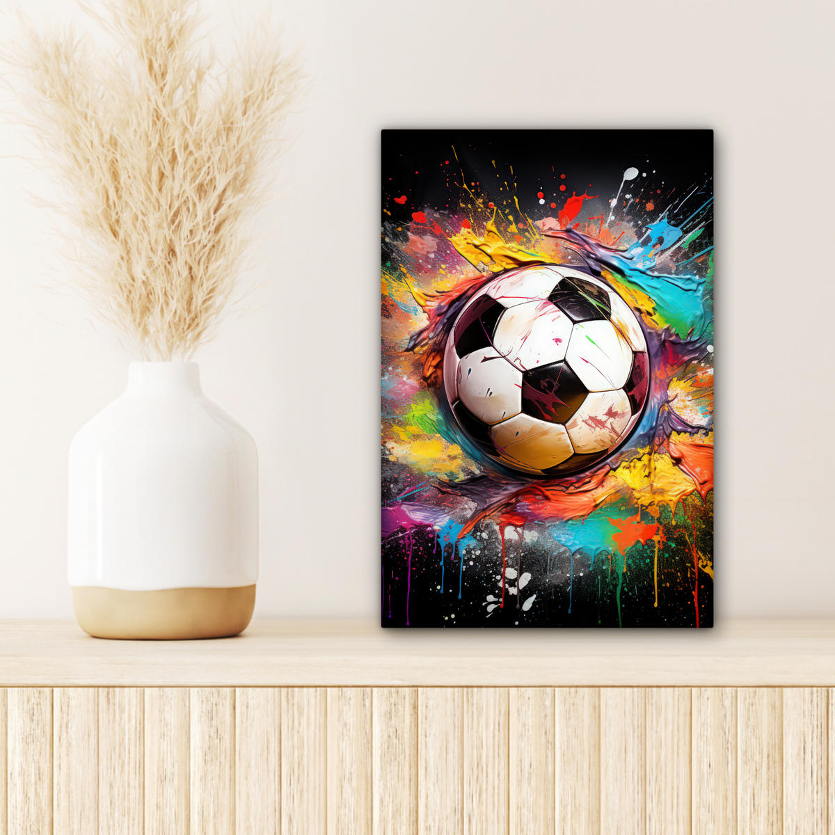 LEINWANDBILD Fußball - Farbe - Farben - Schwarz - Weiß Deko Wohnzimmer 20x30 cm - Weiß, Textil (20/30cm) - MuchoWow