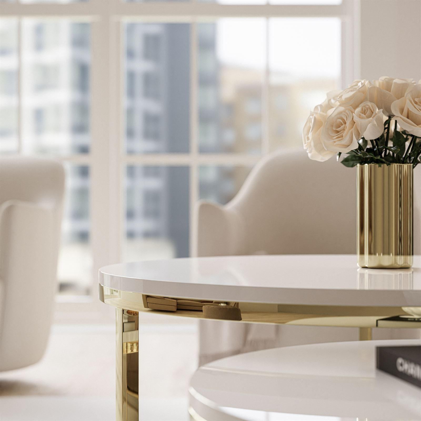 Lookway Couchtisch Gold, Weiß 70x48x70 cm