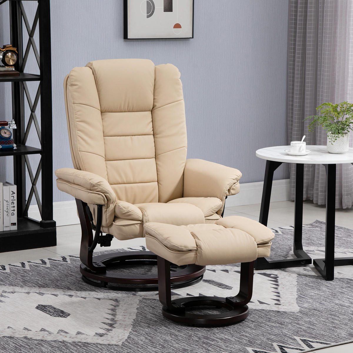 RELAXSESSEL DE-17417 135° neigbar, 360° drehbar mit Fußstütze Beige - Beige, Holz (82/106/85cm) - ComfortXL