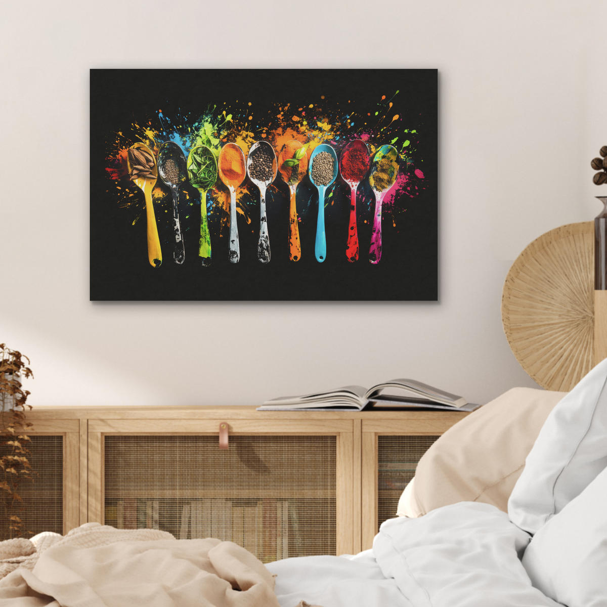 AKUSTIKBILD Löffel - Gewürze - Modern - Graffiti - Farbe - Farbenfroh Wanddeko 70x50 cm - Multicolor, Kunststoff (70/50/0.9cm) - MuchoWow