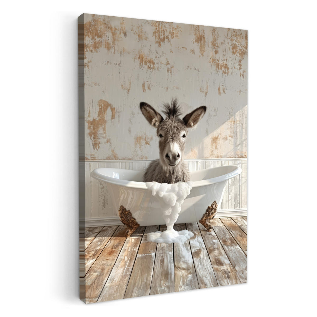 LEINWANDBILD Esel - Tiere - Badewanne - Schaumstoff 20x30 cm - Weiß, Textil (20/30cm) - MuchoWow
