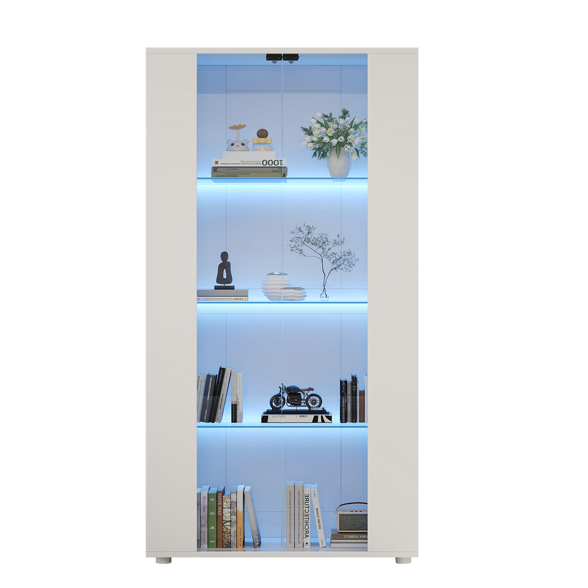 VITRINE 80x36x150 cm Weiß mit LED und 2 Türen - Weiß, Holzwerkstoff (80/150/36cm) - FLIEKS