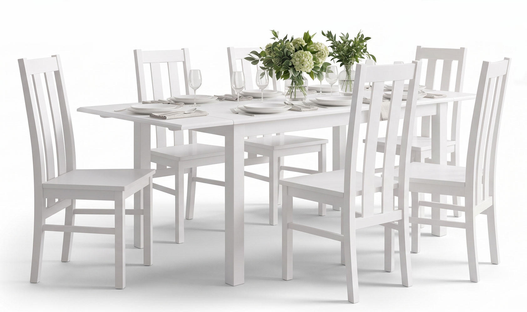 ESSZIMMER-SET Belluno Elegante 7-tlg Kiefer Weiß 150-197 / 93 / 96cm - Weiß, Holz (197/96/93cm) - Feldmann-Wohnen