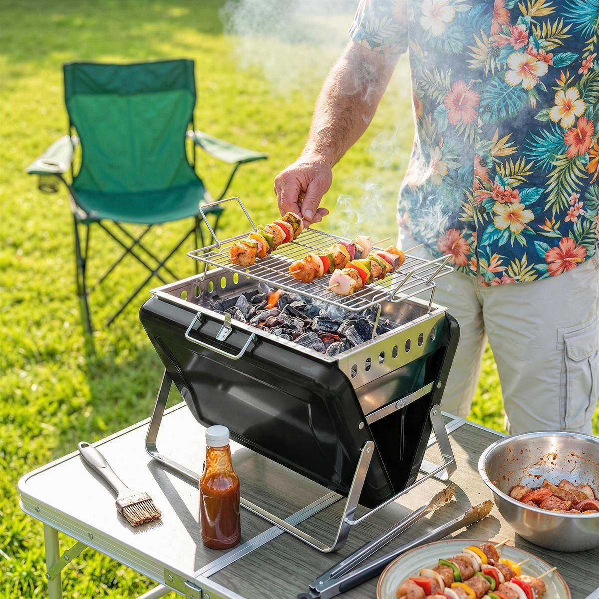 HOLZKOHLEGRILL Schwarz 40.0/28.0/25.5 cm - Schwarz, Metall (28/25.5/40cm)