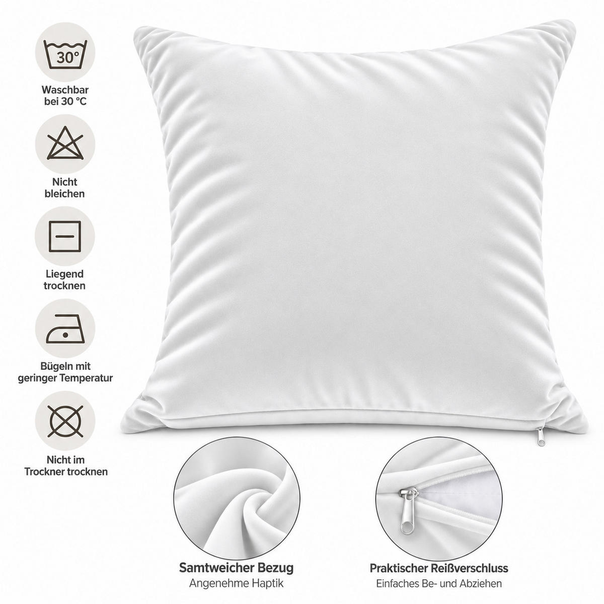 KISSENBEZUG Weiß 50x50 Samt weich - Weiß, Textil (50/50cm) - TiborTex