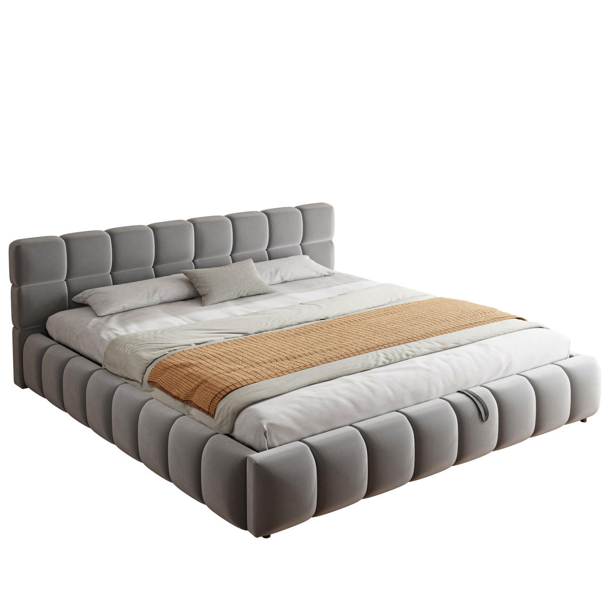 POLSTERBETT 180/200 cm aus Samt mit LED-Beleuchtung und hydraulischem Stauraum Grau - Grau, Textil (180/200cm) - Modenvie