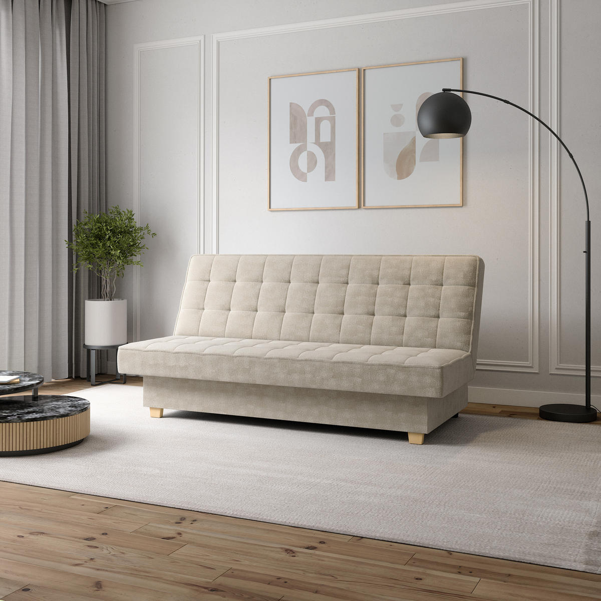 SCHLAFSOFA BELFI - Creme (Twist 01) - Beige, Holzwerkstoff (192/95/92cm) - Möblo