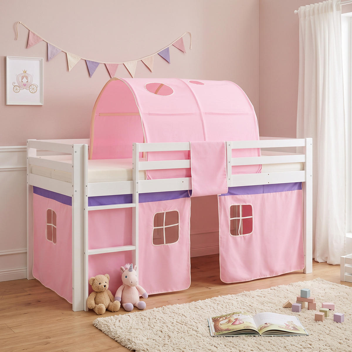 HOCHBETT mit Lattenrost Tunnel 90/200 cm Rosa - Weiß/Rosa, Holz (90/200cm) - Homestyle4u