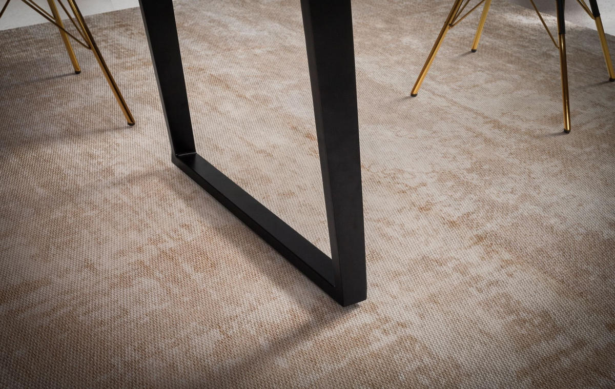 ESSTISCH Massivholz Baumkante Metall U-Gestell Handgefertigt ATOLL, Goldbraun-Schwarz 160x80x76 cm - Schwarz/Braun, Holz/Metall (80/160/76cm) - KADIMA DESIGN