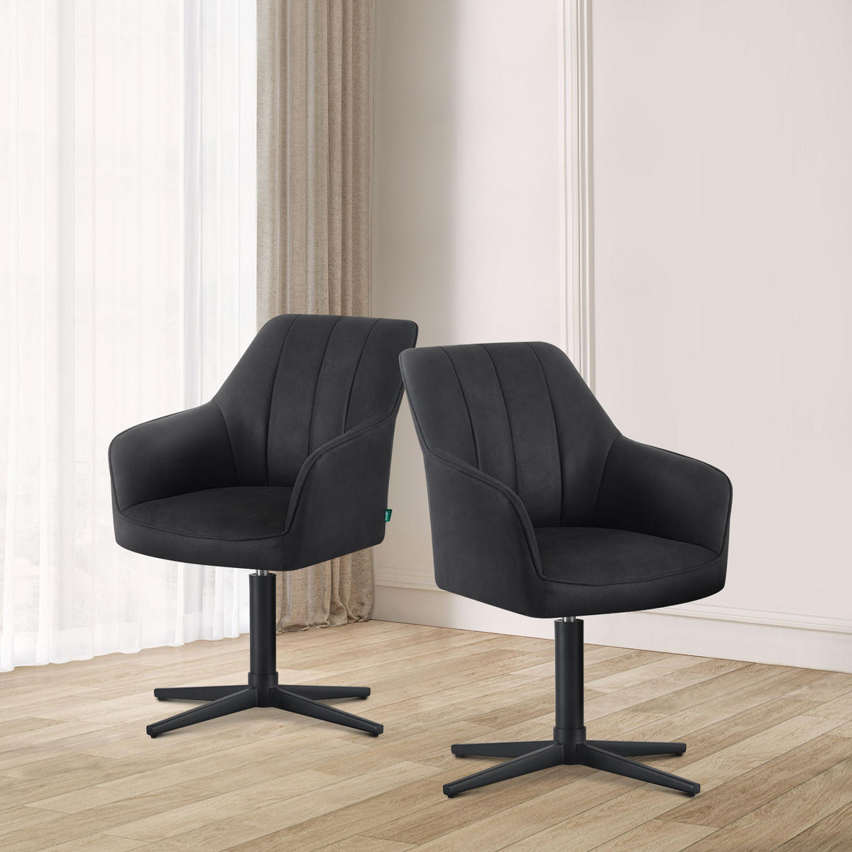 ESSZIMMERSTUHL THOMAS-NIKA 2er-Set 360°drehbar - Schwarz, Textil (57/85/62cm)