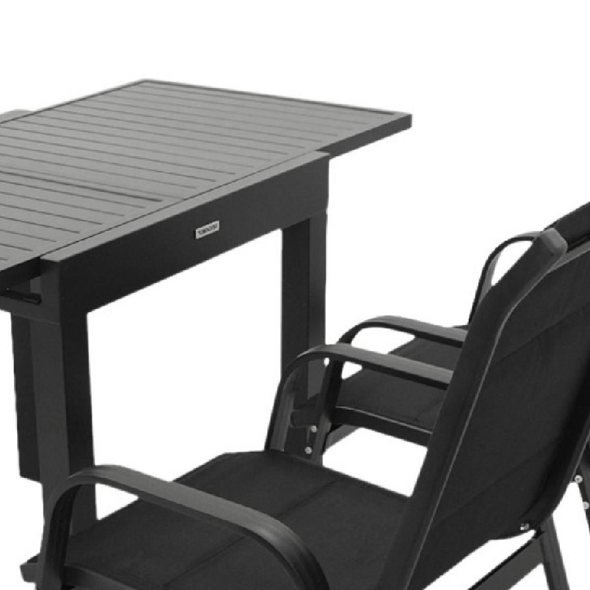 GARTEN-GARNITUR Ashford - 5-teilige Garten-Essgruppe (4x Stapelsessel Hochlehner Aluminium dunkelgrau + Textilgewebe gepolstert schwarz - Schwarz, Metall - TPFGarden