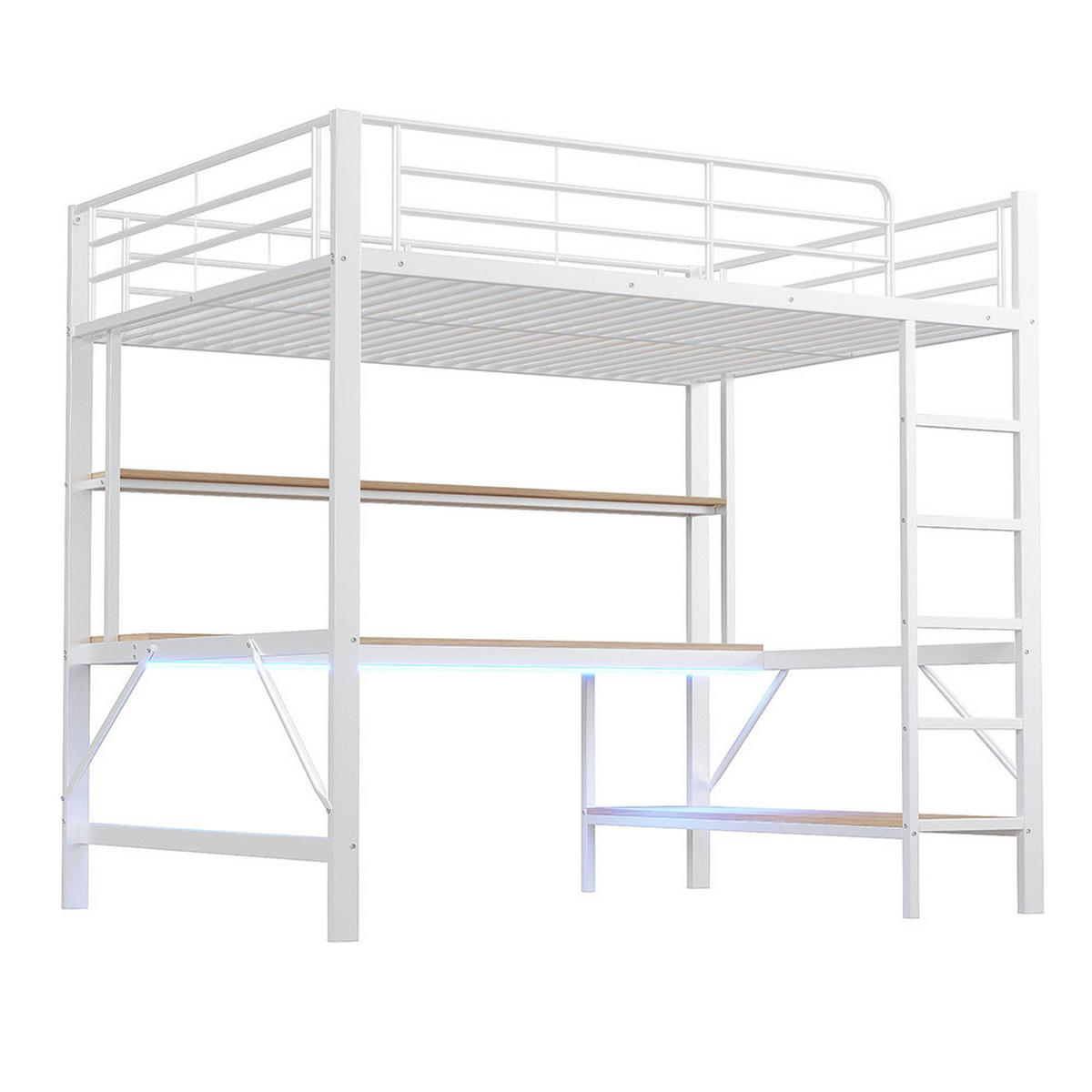 HOCHBETT 140x200cm mit weißem Schreibtisch in Metall - Weiß, Metall (140/200cm) - KOMHTOM
