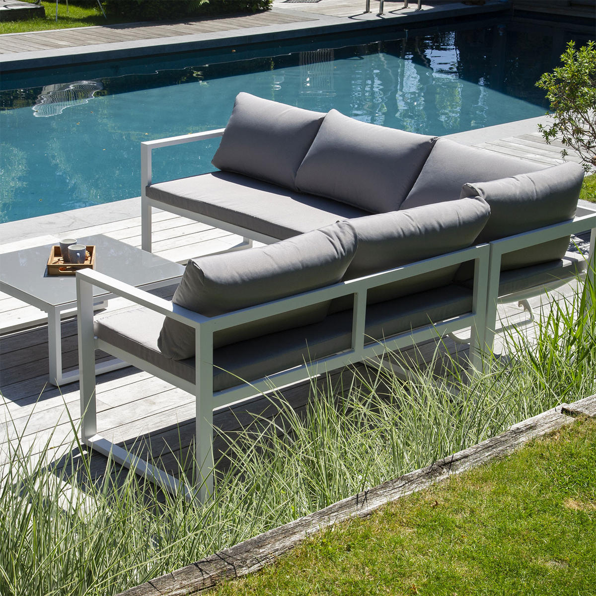 GARTENSALON Ibiza Grau und Weiß 4 Plätze - Weiß/Grau, Metall - Happy Garden