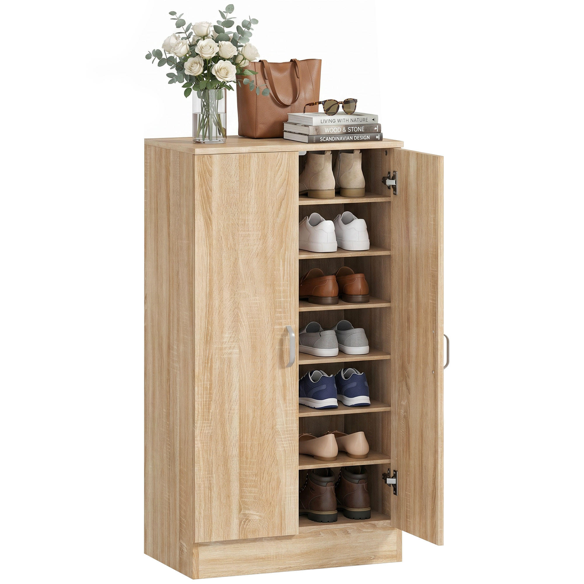 SCHUHSCHRANK Naturholz 55/35/108 cm - Naturfarben, Holzwerkstoff (55/108/35cm) - PANGIVO